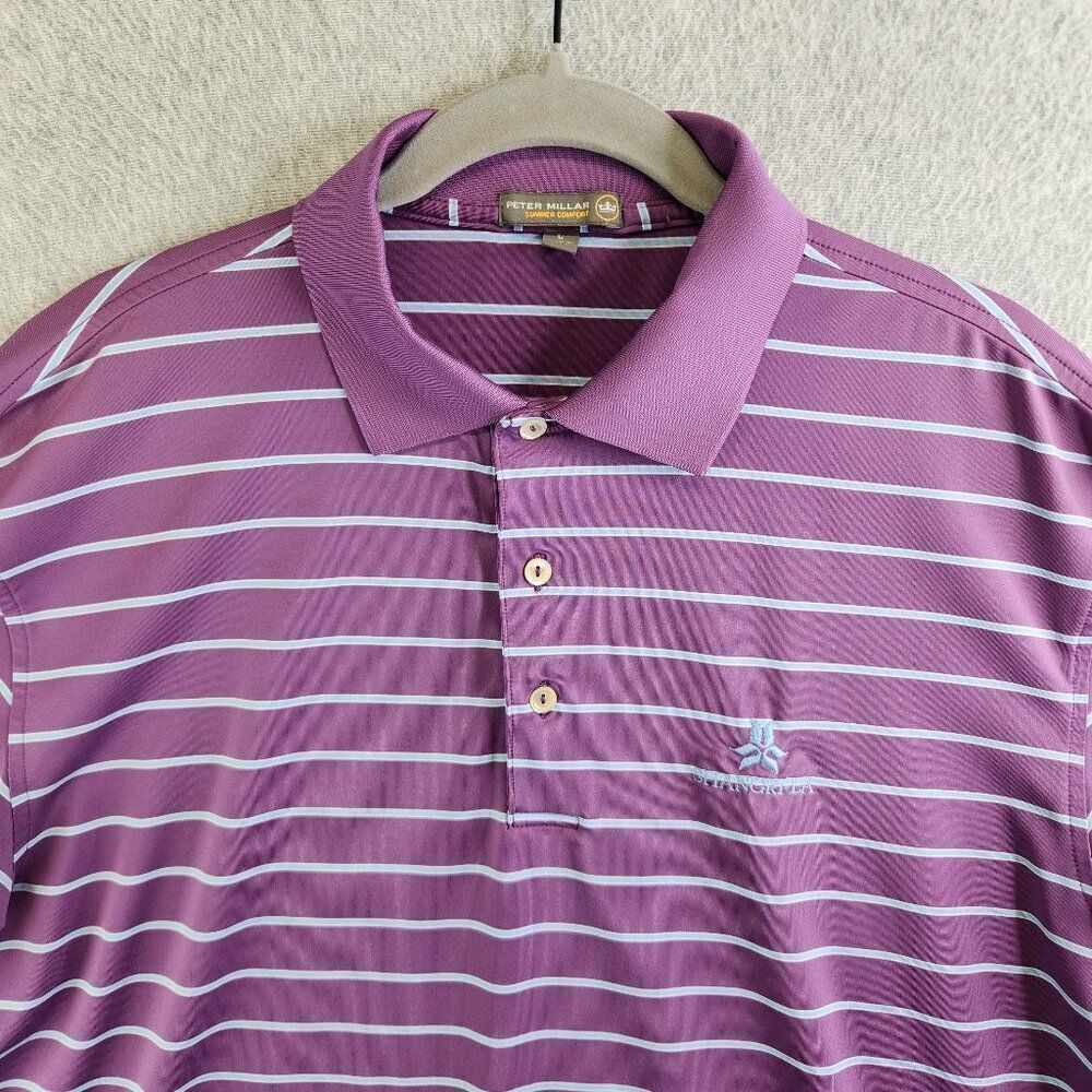 Peter Millar Shirt Mens L Purple Striped Summer Comfort Shangri-la Golf Polo